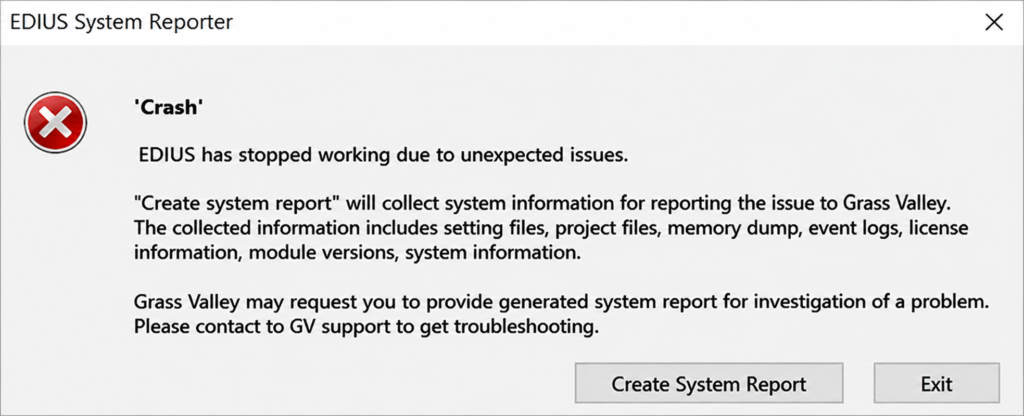 EDIUS 11 freezes / crashes