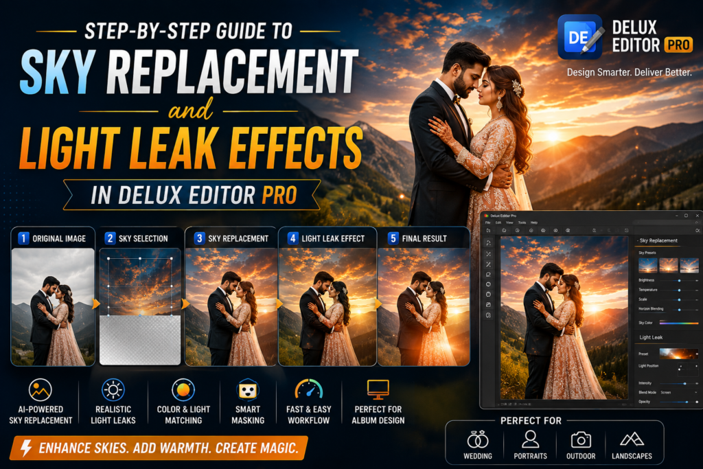Step-by-Step Guide to Sky Replacement and Light Leak Effects in Delux Editor Pro